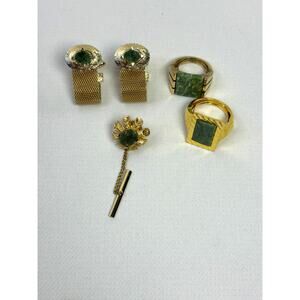 Dante Gold Tone Vintage Men's Jewelry Statement Rings Mesh Cufflinks Tie Tac